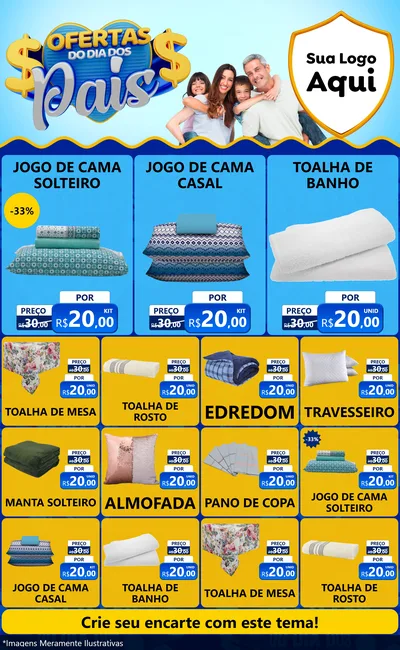 Modelo de Encarte para Encarte Grande com o tema Ofertas do Dia dos Pais para Cama, Mesa e Banho