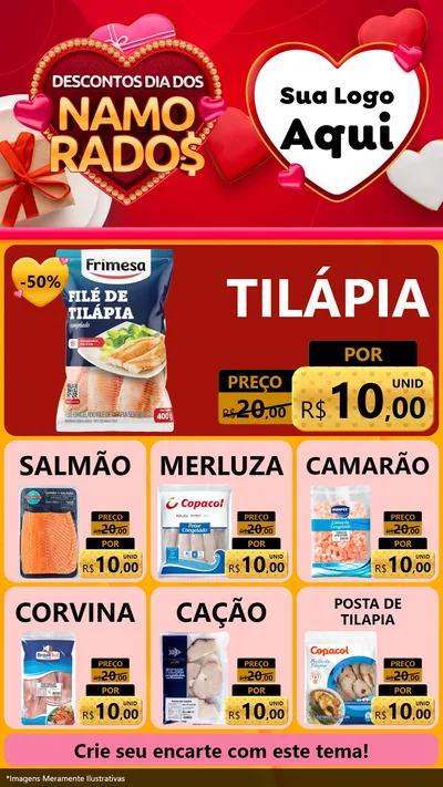 Modelo de Rede Social para Stories com o tema Descontos Dia dos Namorados para Peixaria