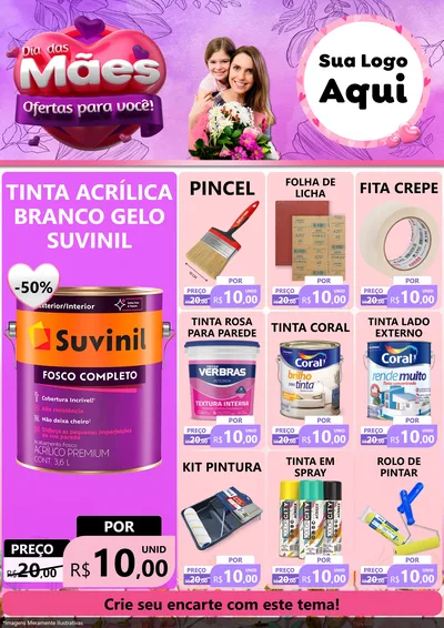 Modelo de Encarte para Encarte A4 Vertical com o tema Dia das Mães Ofertas para Você! para Tintas e Ferramentas