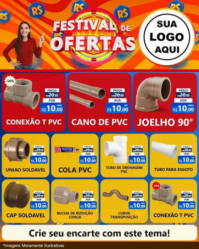 Modelo de Rede Social para Feed Instagram com o tema Festival de Ofertas para Tubos e conexões