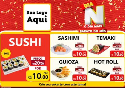 Modelo de Encarte para Encarte A4 Horizontal com o tema Dia N o Dia Mais Barato do Mês para Comida japonesa