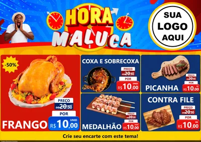 Modelo de Encarte para Encarte A4 Horizontal com o tema Hora Maluca para Assados