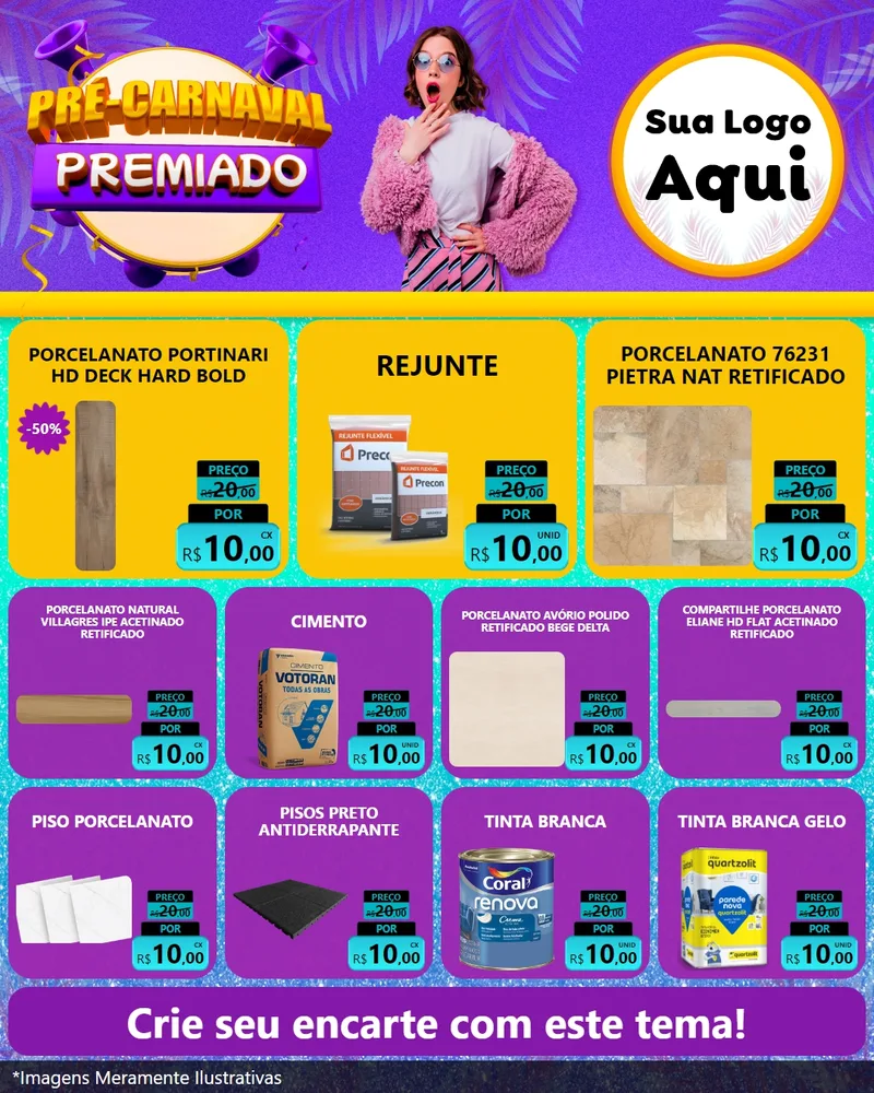 Modelo de Rede Social para Feed Instagram com o tema Pré-Carnaval Premiado para Pisos e revestimentos