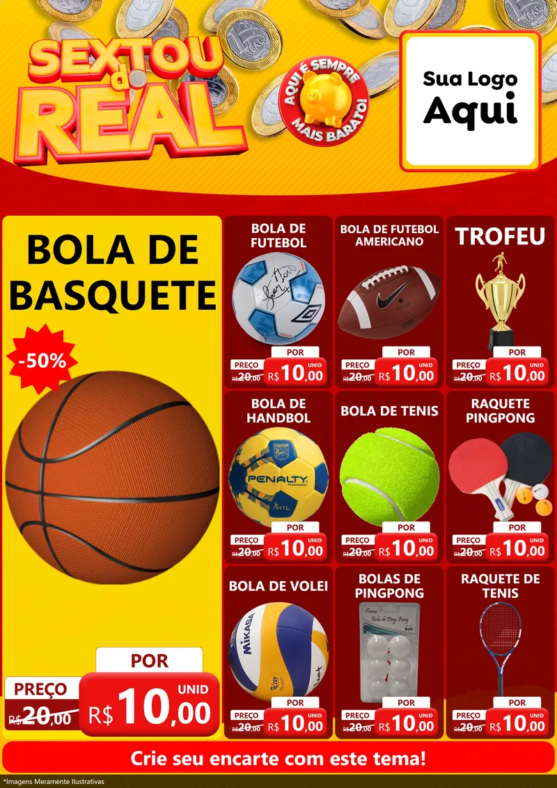 Modelo de Encarte para Encarte A4 Vertical com o tema Sextou do Real para Artigos Esportivos