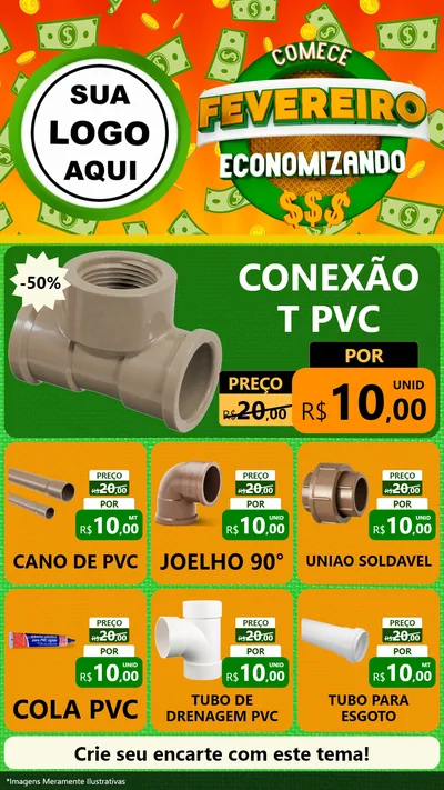 Modelo de Rede Social para Stories com o tema Comece Fevereiro Economizando para Tubos e conexões