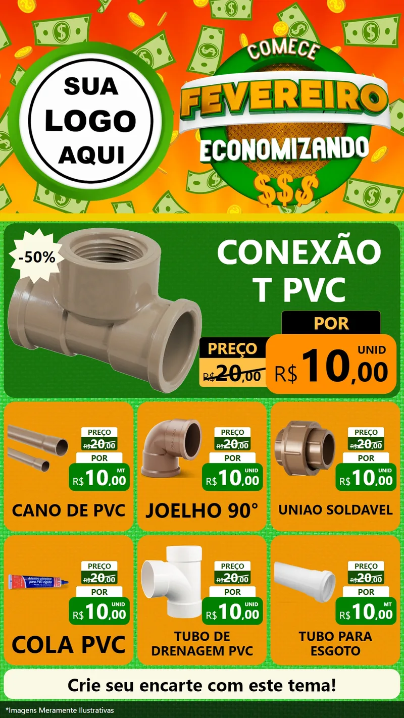 Modelo de Rede Social para Stories com o tema Comece Fevereiro Economizando para Tubos e conexões