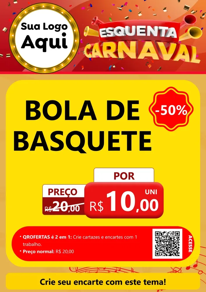 Modelo de Cartaz para Cartaz A4 Vertical com o tema Esquenta Carnaval para Artigos Esportivos