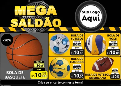 Modelo de Encarte para Encarte A4 Horizontal com o tema Mega Saldão para Artigos Esportivos