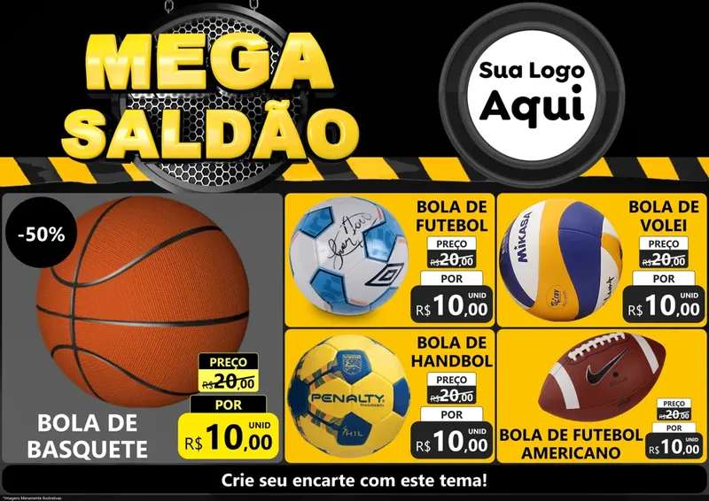 Modelo de Encarte para Encarte A4 Horizontal com o tema Mega Saldão para Artigos Esportivos