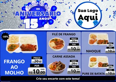 Modelo de Encarte para Encarte A4 Horizontal com o tema Promoção de Aniversário - 15 Anos para Restaurante