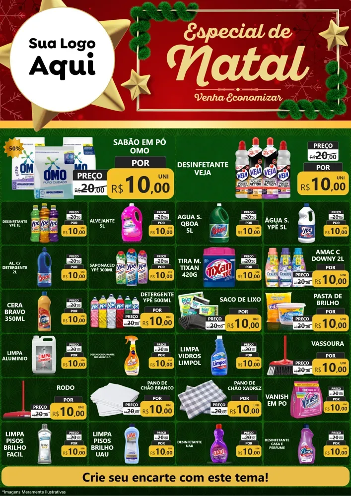 Modelo de Encarte para Encarte A4 Vertical com o tema Especial de Natal para Produtos de Limpeza