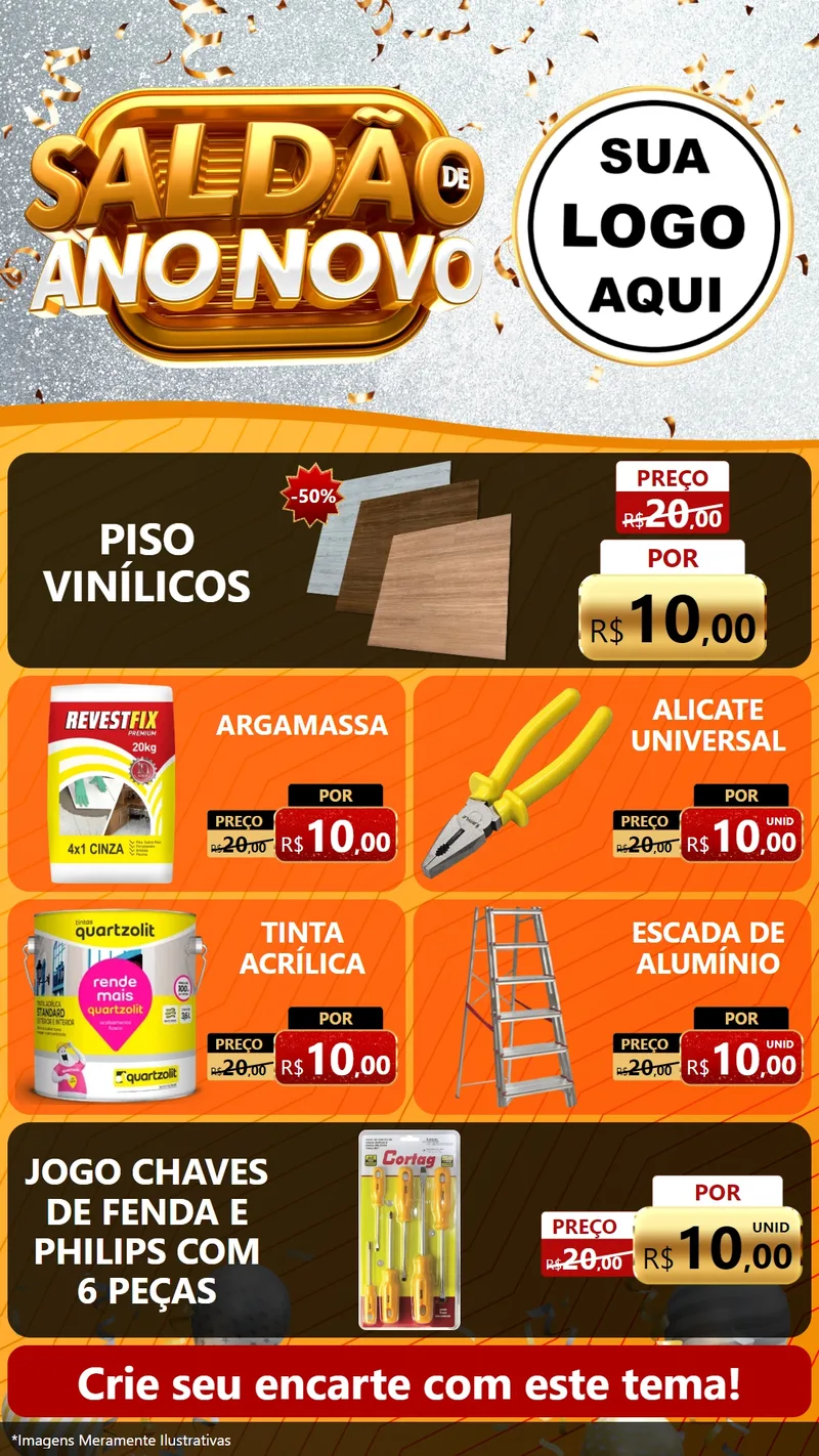 Modelo de TV para TV Vertical com o tema Saldão de Ano Novo para Material para Construção