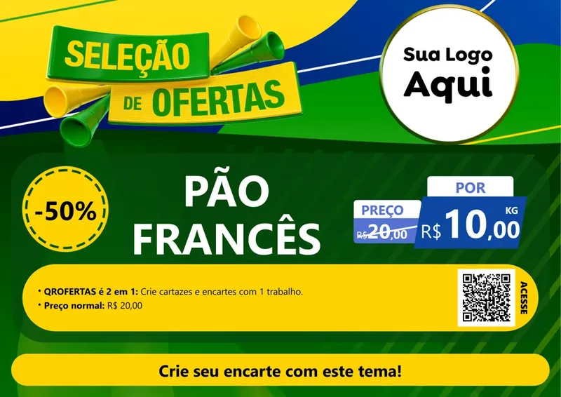 Modelo de Cartaz para Cartaz A4 Horizontal com o tema Seleção de Ofertas - Copa para Padaria