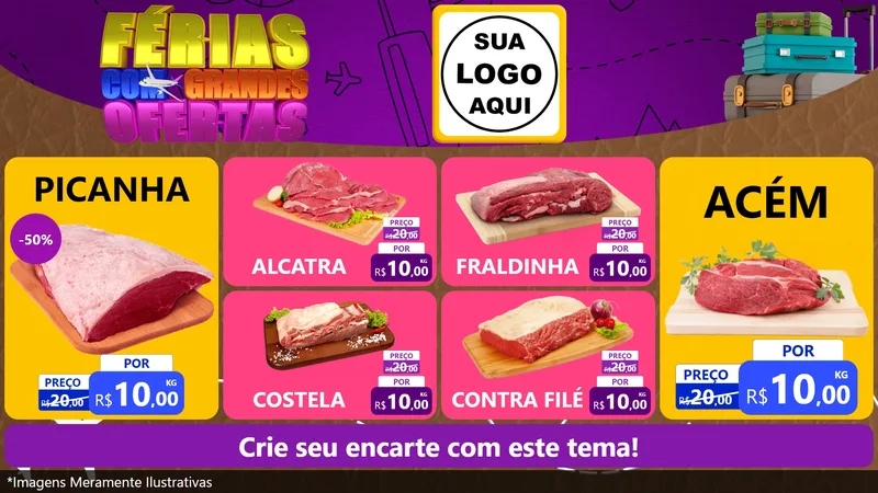 Modelo de TV para TV Horizontal com o tema Férias com Grandes Ofertas para Açougue