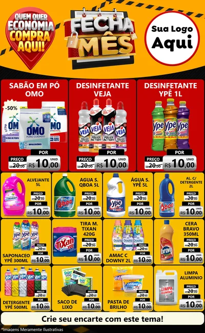 Modelo de Encarte para Encarte Grande com o tema Fecha Mês para Produtos de Limpeza