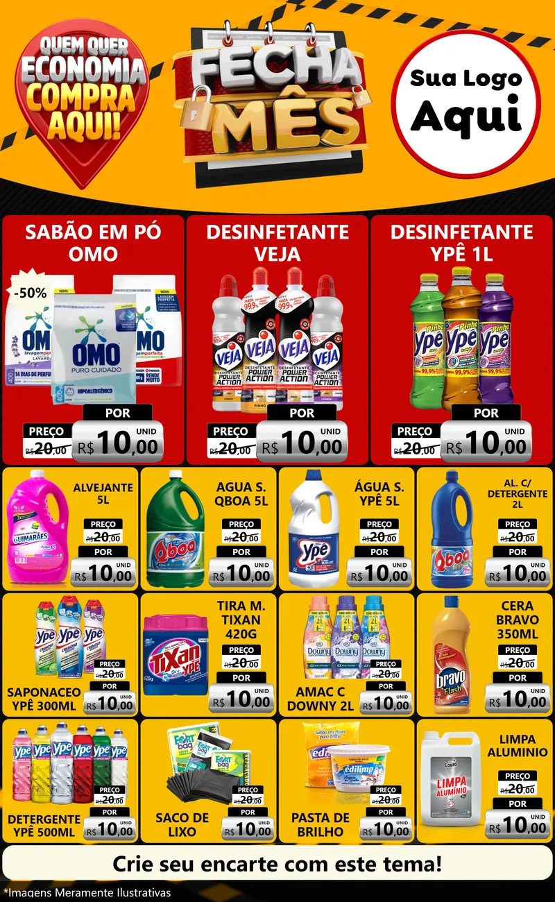 Modelo de Encarte para Encarte Grande com o tema Fecha Mês para Produtos de Limpeza