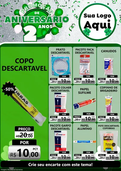 Modelo de Encarte para Encarte A4 Vertical com o tema Promoção de Aniversário - 2 Anos para Embalagens