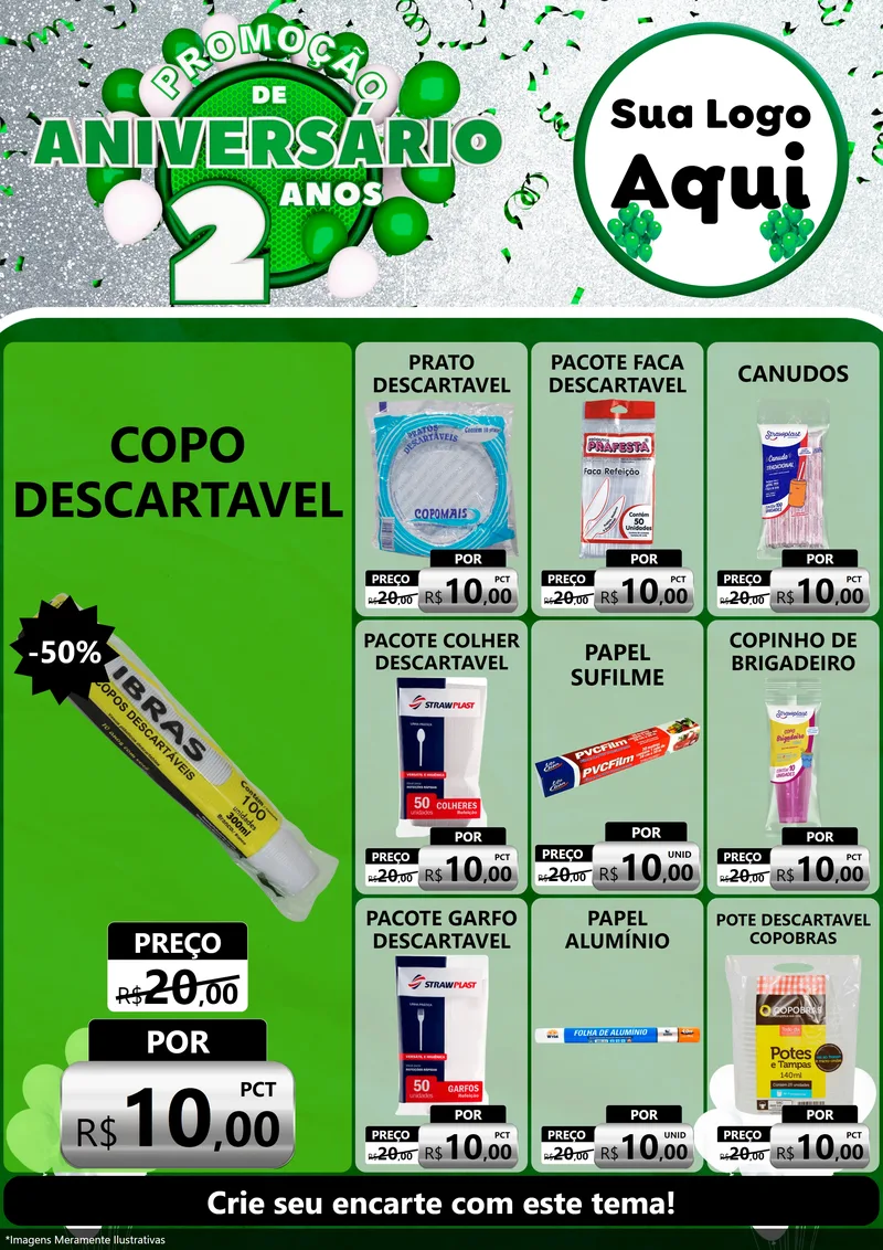 Modelo de Encarte para Encarte A4 Vertical com o tema Promoção de Aniversário - 2 Anos para Embalagens
