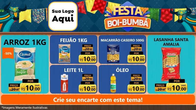 Modelo de TV para TV Horizontal com o tema Festa Boi Bumbá para Supermercado
