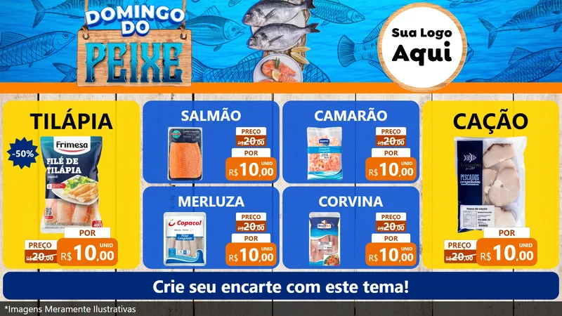 Modelo de TV para TV Horizontal com o tema Domingo do Peixe para Peixaria