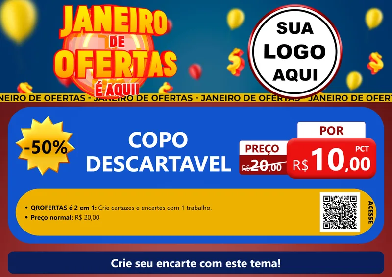 Modelo de Cartaz para Cartaz A4 Horizontal com o tema Janeiro de Ofertas É Aqui! para Embalagens