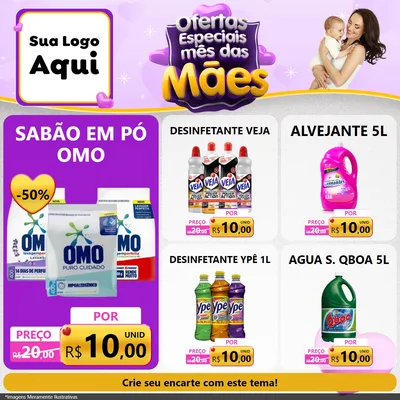 Modelo de Rede Social para Feed Facebook com o tema Ofertas Especiais - Mês das Mães para Produtos de Limpeza