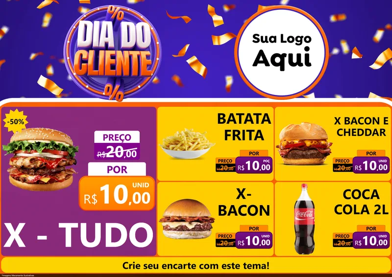 Modelo de Encarte para Encarte A4 Horizontal com o tema Dia do Cliente para Hamburgueria