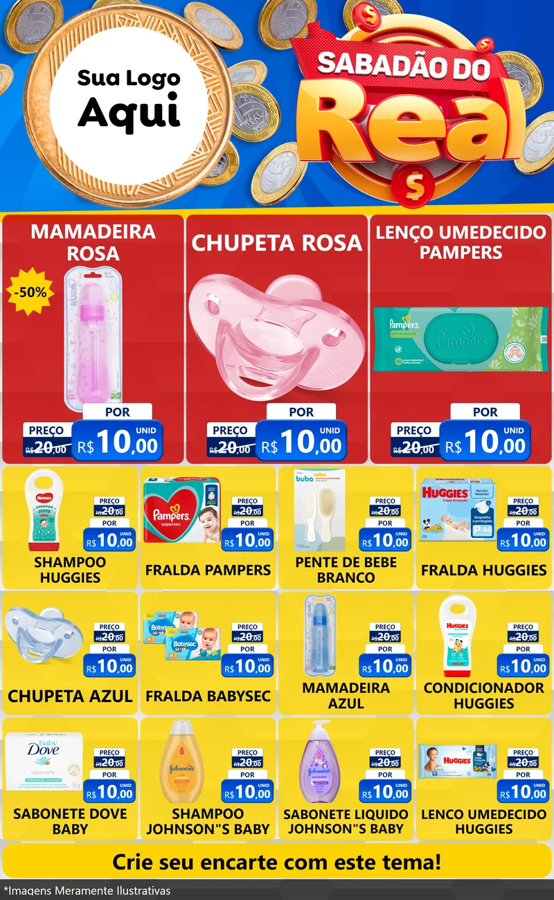 Modelo de Encarte para Encarte Grande com o tema Sabadão do Real para Bebês