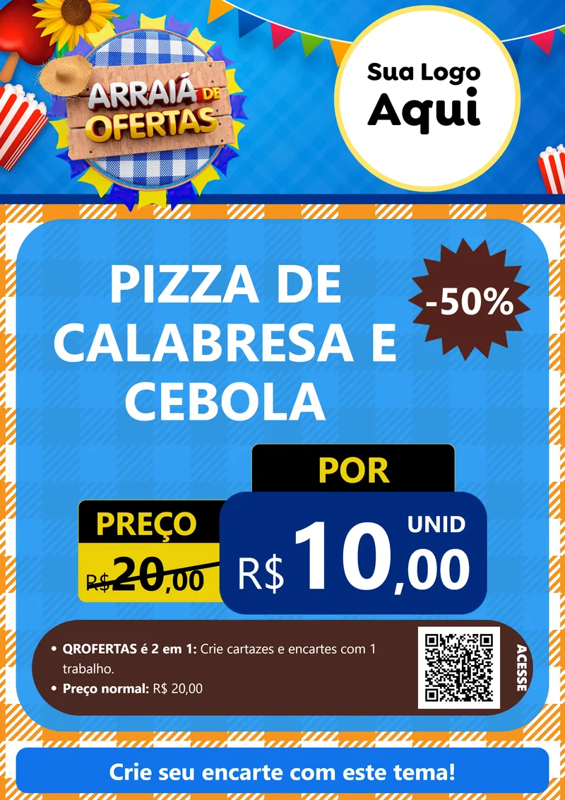 Modelo de Cartaz para Cartaz A4 Vertical com o tema Arraiá de Ofertas para Pizzaria