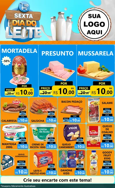Modelo de Encarte para Encarte Grande com o tema Sexta Dia do Leite para Frios e Laticínios
