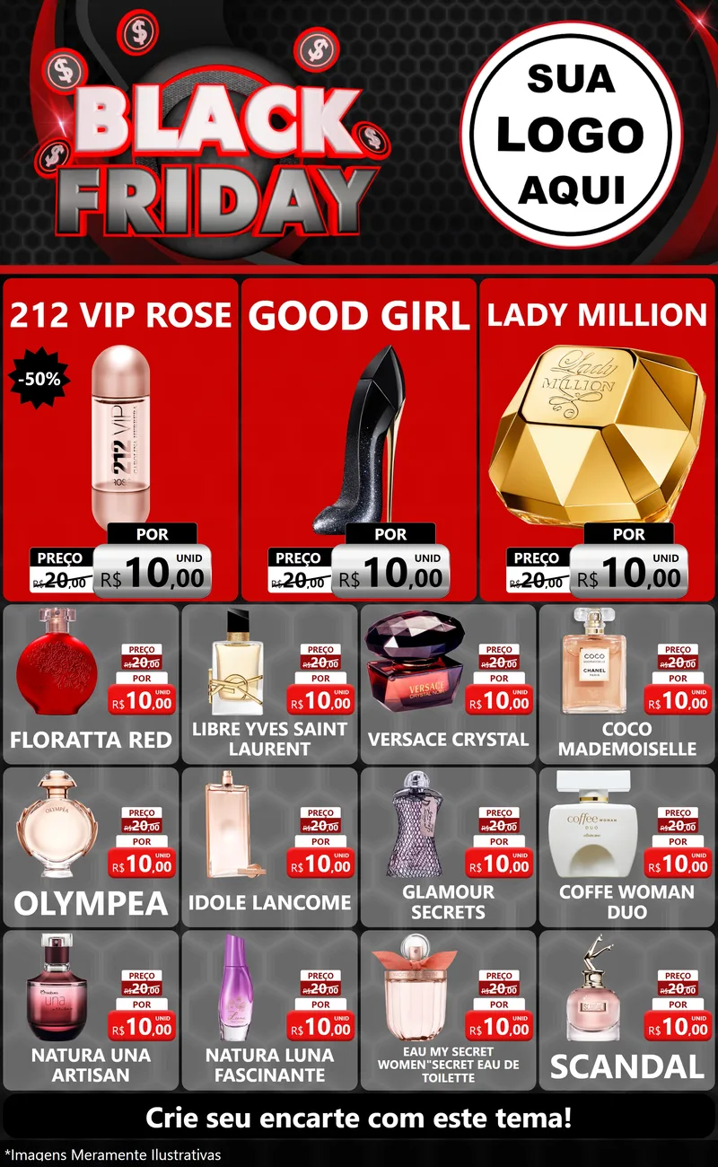 Modelo de Encarte para Encarte Grande com o tema Black Friday para Perfumes