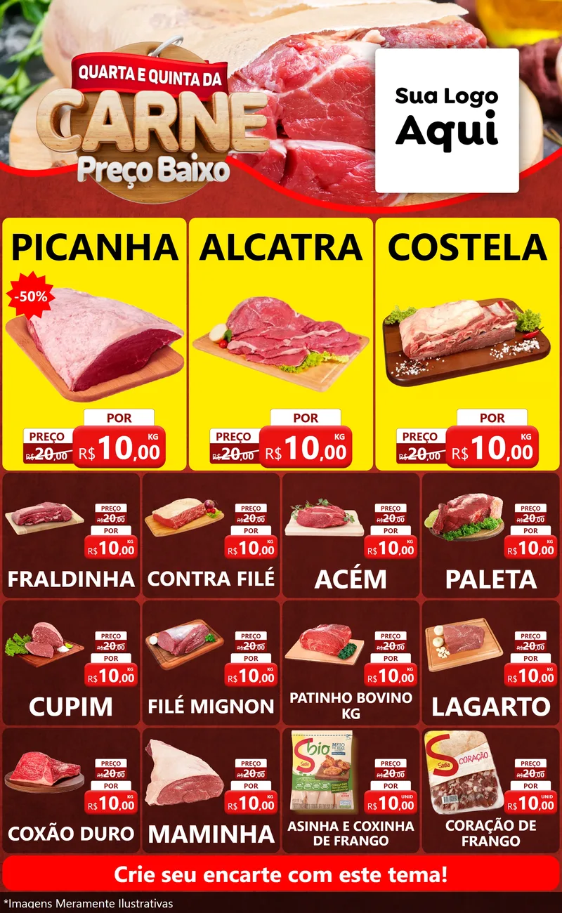 Modelo de Encarte para Encarte Grande com o tema Quarta e Quinta da Carne para Açougue