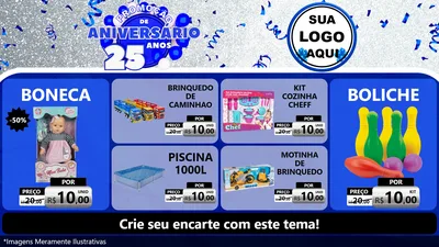 Modelo de TV para TV Horizontal com o tema Promoção de Aniversário - 25 Anos para Brinquedos