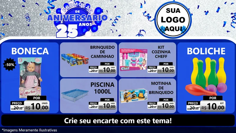 Modelo de TV para TV Horizontal com o tema Promoção de Aniversário - 25 Anos para Brinquedos