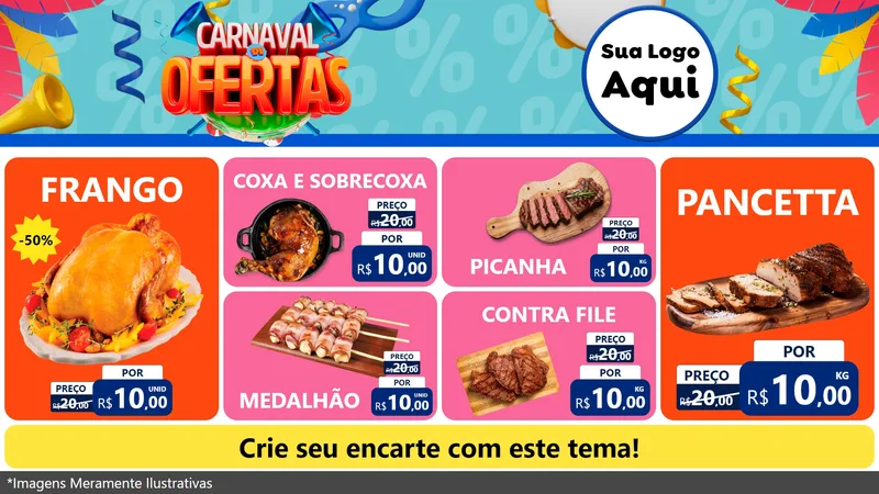 Modelo de TV para TV Horizontal com o tema Carnaval de Ofertas para Assados
