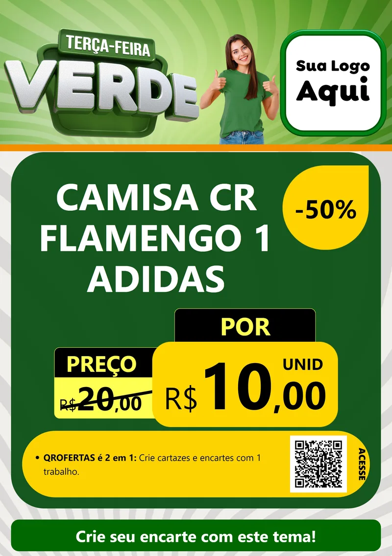 Modelo de Cartaz para Cartaz A4 Vertical com o tema Terça - Feira Verde para Roupas e acessórios
