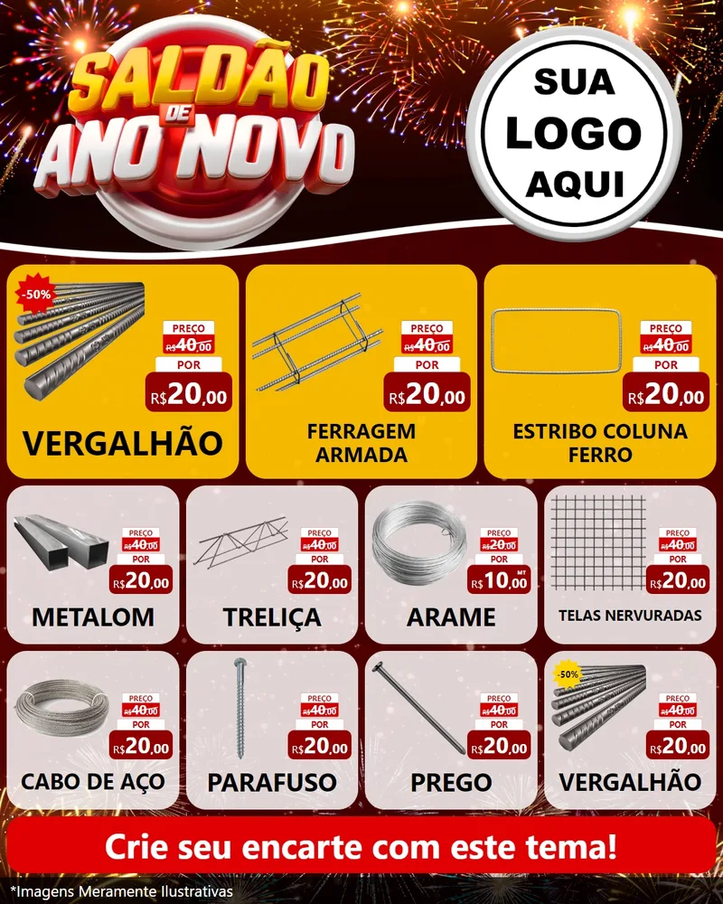 Modelo de Rede Social para Feed Instagram com o tema Saldão de Ano Novo para Ferragens