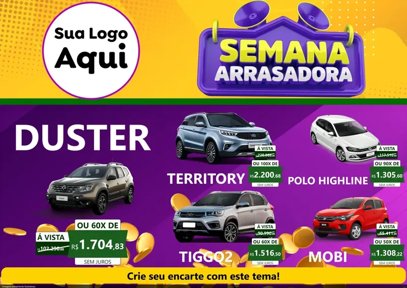 Modelo de Encarte para Encarte A4 Horizontal com o tema Semana Arrasadora para Concessionaria de Carros