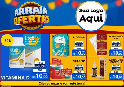 Modelo de Encarte para Encarte A4 Horizontal com o tema Arraiá de Ofertas - Junina para Farmácia
