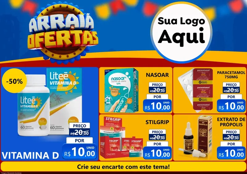 Modelo de Encarte para Encarte A4 Horizontal com o tema Arraiá de Ofertas - Junina para Farmácia