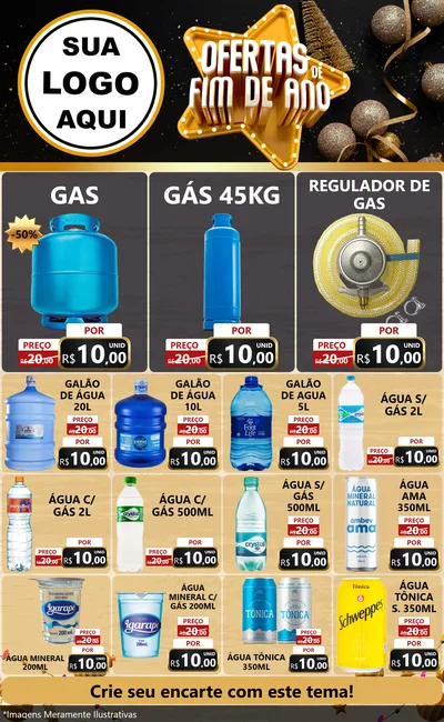 Modelo de Encarte para Encarte Grande com o tema Ofertas de Fim de Ano para Água e gás