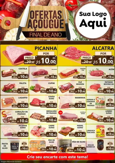 Modelo de Encarte para Encarte A4 Vertical com o tema Ofertas Açougue - Fim de Ano para Açougue