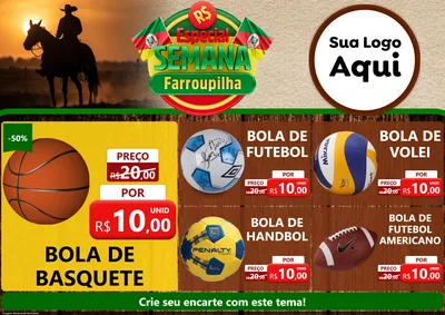 Modelo de Encarte para Encarte A4 Horizontal com o tema Especial Semana Farroupilha para Artigos Esportivos