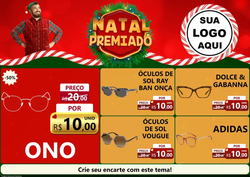 Modelo de Encarte para Encarte A4 Horizontal com o tema Natal Premiado para Óticas