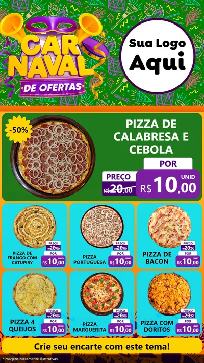 Modelo de Rede Social para Stories com o tema Carnaval de Ofertas para Pizzaria