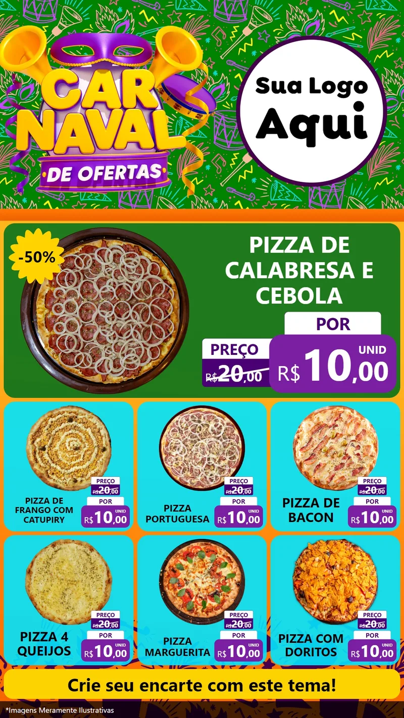 Modelo de Rede Social para Stories com o tema Carnaval de Ofertas para Pizzaria