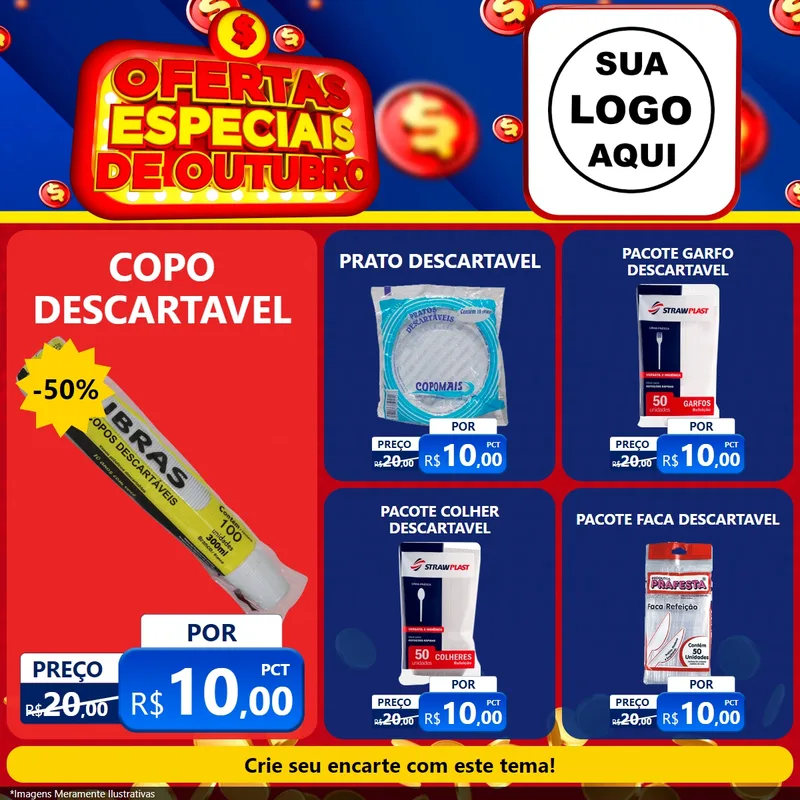 Modelo de Rede Social para Feed Facebook com o tema Ofertas Especiais de Outubro para Embalagens