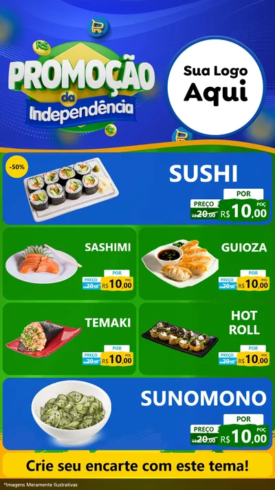 Modelo de TV para TV Vertical com o tema Promoção da Independência para Comida japonesa