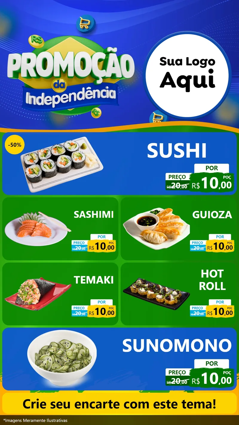 Modelo de TV para TV Vertical com o tema Promoção da Independência para Comida japonesa