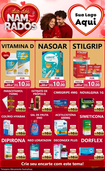 Modelo de Encarte para Encarte Grande com o tema Dia dos Namorados para Farmácia